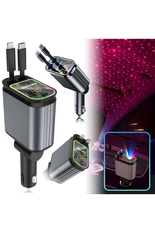 4-in-1 Starry Sky Fast Car Charger with Retractable Cables