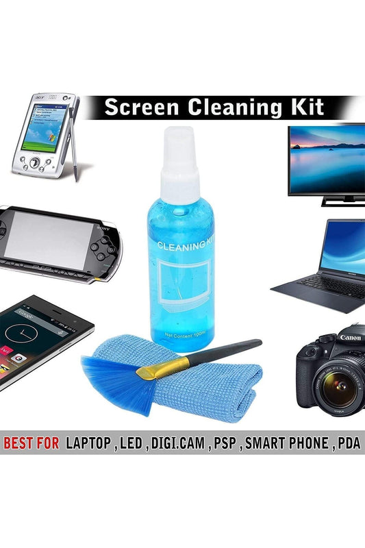 Multi-purpose LCD Cleaning Kit: Cloth, Brush and Alcohol-Free Liquid Solution