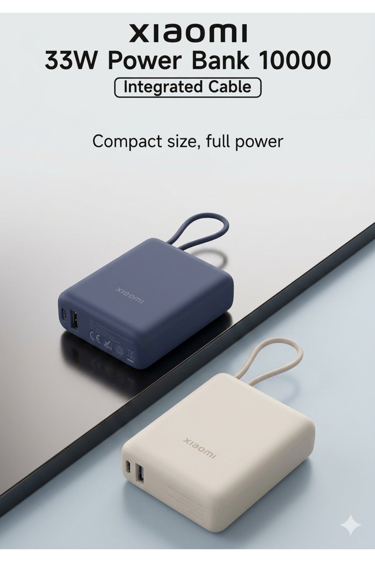 10000mAh Ultra-Compact Power Bank with 33W Fast Charging and Integrated USB-C Cable