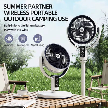 Portable Wireless Rechargeable Camping Fan with LED Display | Adjustable Height Floor & Table Fan | USB Rechargeable Outdoor Cooling Fan