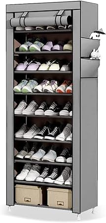 9‑Tier Shoe Rack with Cover – Foldable Shoe Organizer for 25 Pairs, Dustproof Storage Cabinet (157 × 59 × 28 cm)