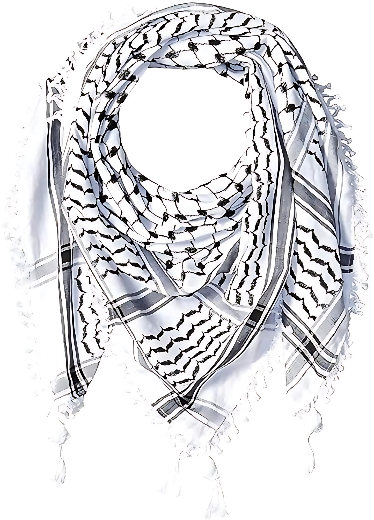 Classic Palestinian Keffiyeh Scarf – Black & White Arabic Shemagh with Tassels