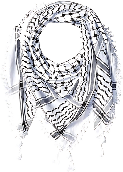 Classic Palestinian Keffiyeh Scarf – Black & White Arabic Shemagh with Tassels