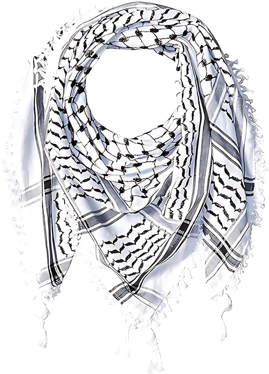 Classic Palestinian Keffiyeh Scarf – Black & White Arabic Shemagh with Tassels