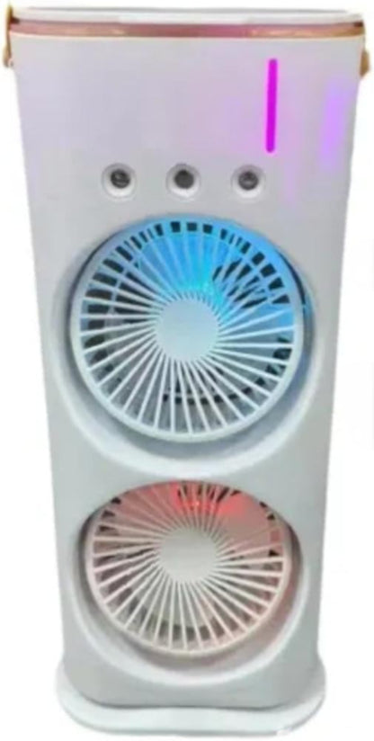 Portable Dual Cooling Fan & Mist Humidifier – Tower Desk Air Cooler with Remote Control & LED Lights