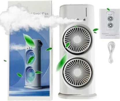 Portable Dual Cooling Fan & Mist Humidifier – Tower Desk Air Cooler with Remote Control & LED Lights