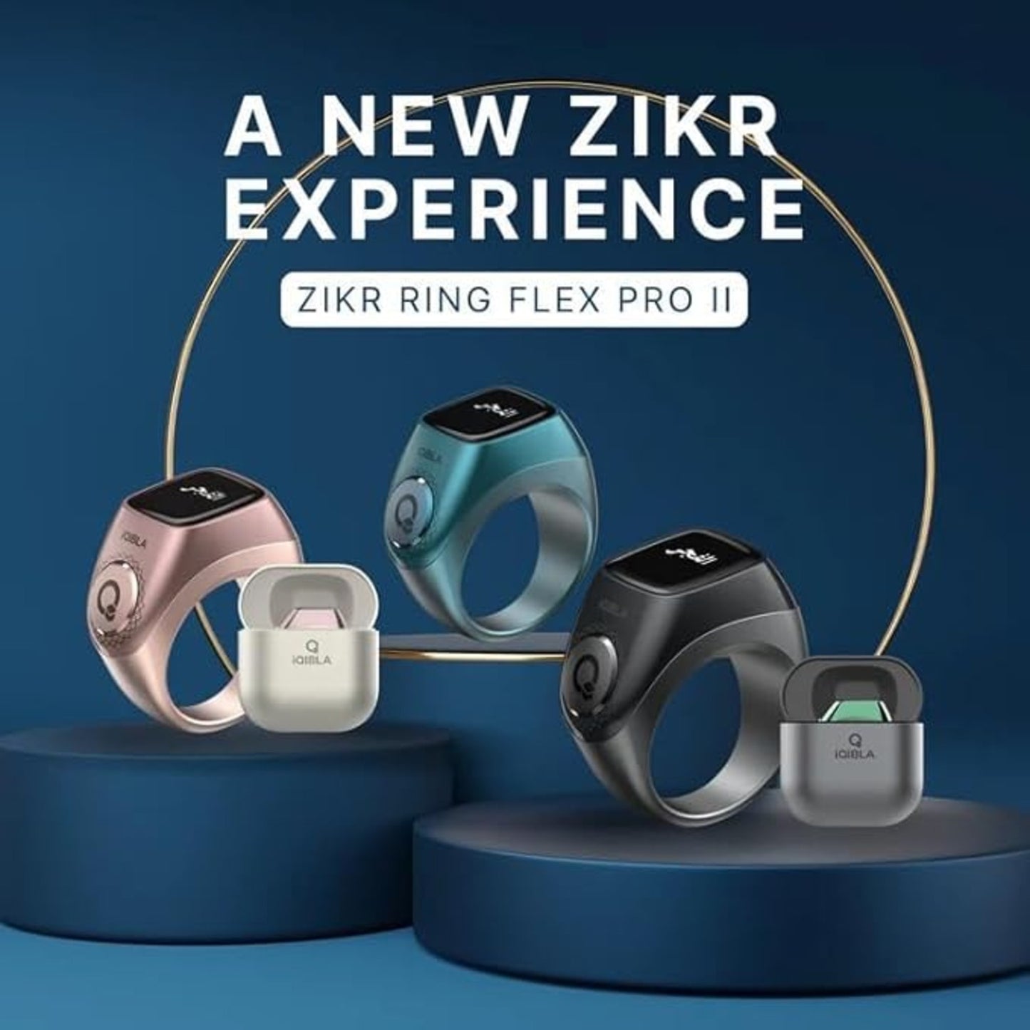 Qibla Zikr Ring Flex – Waterproof Smart Tasbih Counter with OLED Display & Portable Charging Case