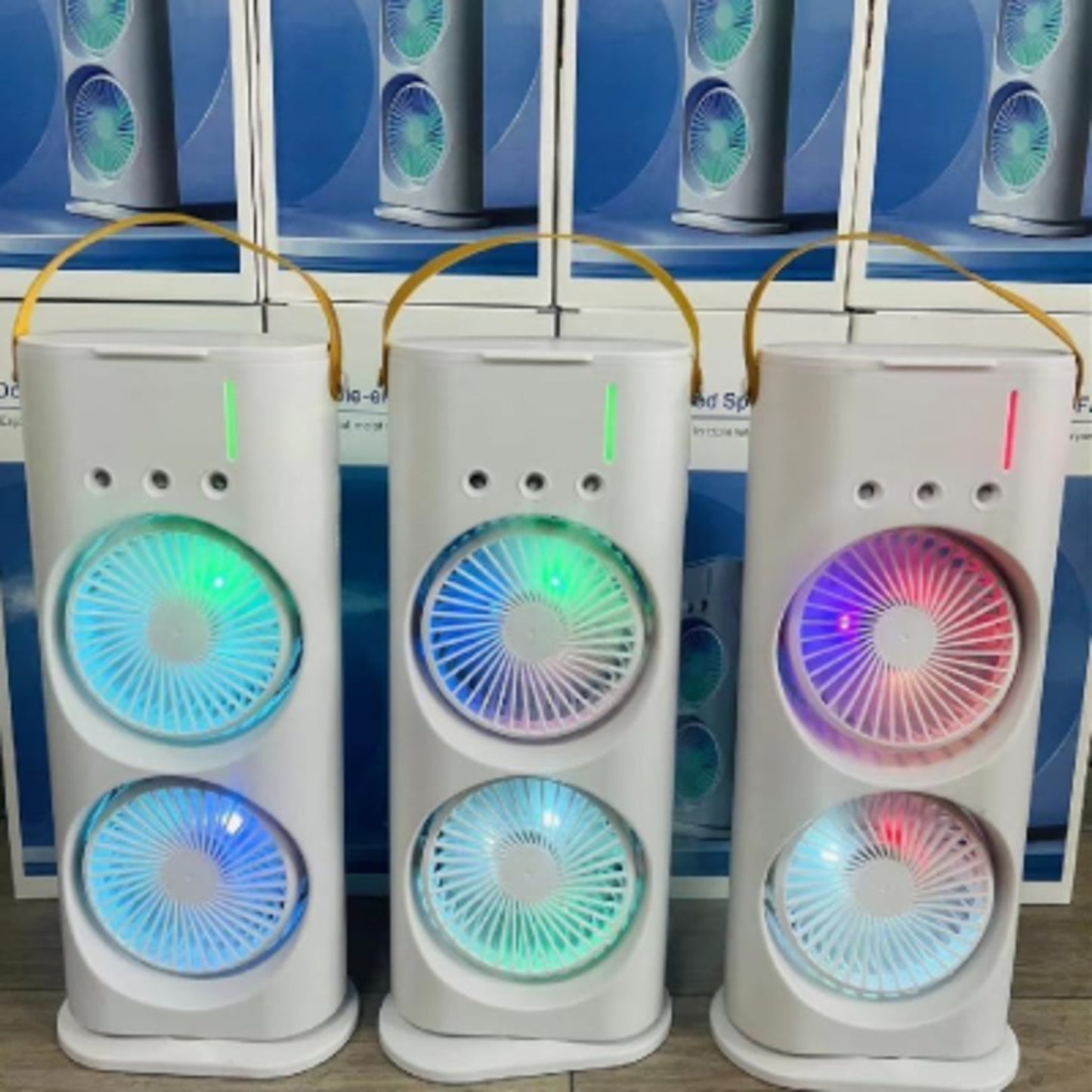 Portable Dual Cooling Fan & Mist Humidifier – Tower Desk Air Cooler with Remote Control & LED Lights