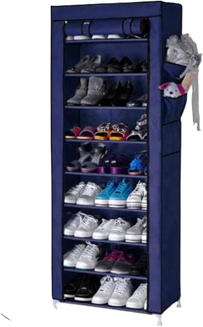 9‑Tier Shoe Rack with Cover – Foldable Shoe Organizer for 25 Pairs, Dustproof Storage Cabinet (157 × 59 × 28 cm)