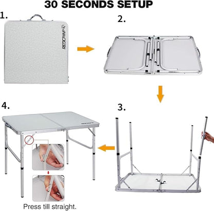 Foldable Aluminum Camping Table – Adjustable Height, Lightweight Portable Picnic & BBQ Table (90 x 60 cm)