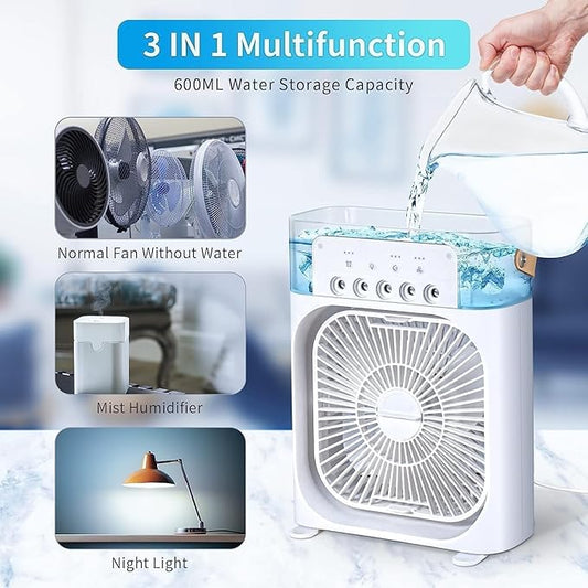 Portable Mini Air Conditioner Fan – USB Personal Air Cooler with 3 Speeds, 700 ml Water Tank, 7‑Color LED & 2–10H Timer for Room/Office/Camping