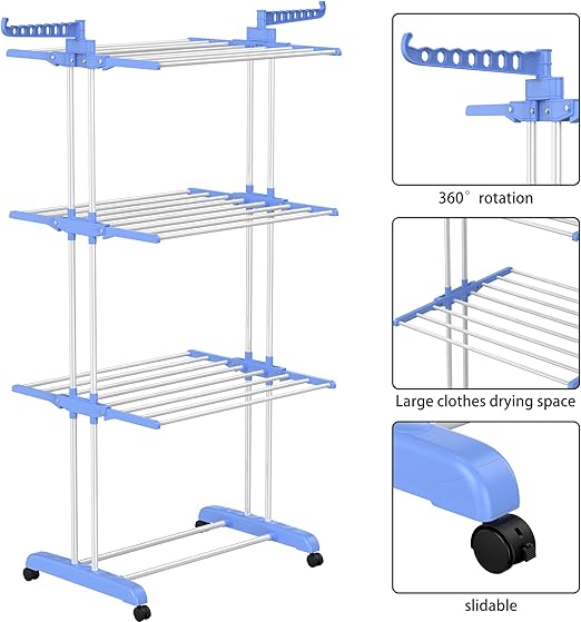 4 Tier 67'' Clothes Drying Rack Rotation Folding Laundry Hanger Organizer Stand
