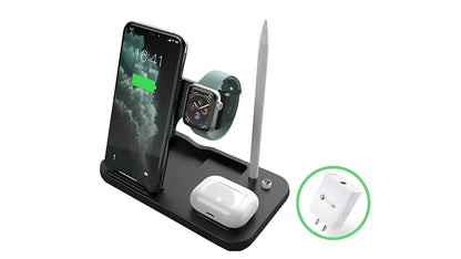 3-in-1 Magnetic Wireless Charging Station for iPhone, Apple Watch & AirPods | Fast Charging Dock with Apple Pencil Holder | Black