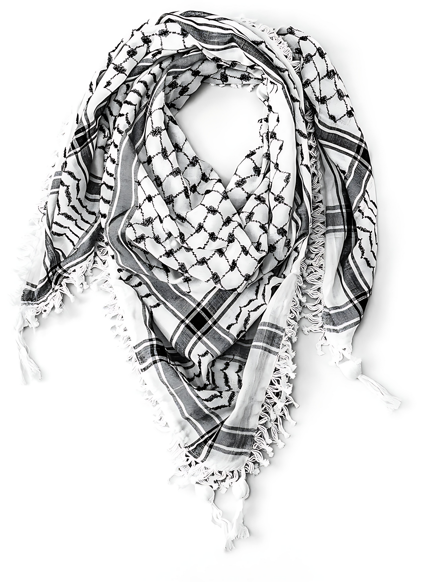 Classic Palestinian Keffiyeh Scarf – Black & White Arabic Shemagh with Tassels
