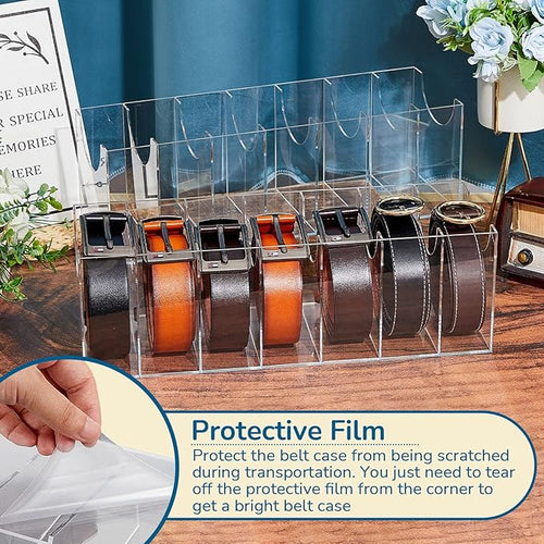 2‑Piece Acrylic Belt Storage Holder – 7‑Compartment Organizer for Belts, Ties, Jewelry, Watches, Bracelets, Makeup & Accessories