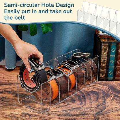 2‑Piece Acrylic Belt Storage Holder – 7‑Compartment Organizer for Belts, Ties, Jewelry, Watches, Bracelets, Makeup & Accessories