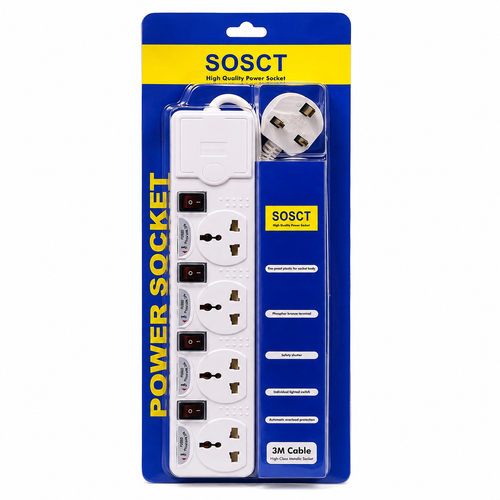 SOSCT 6-Way Universal Power Socket with Individual Switches & 3M Cable