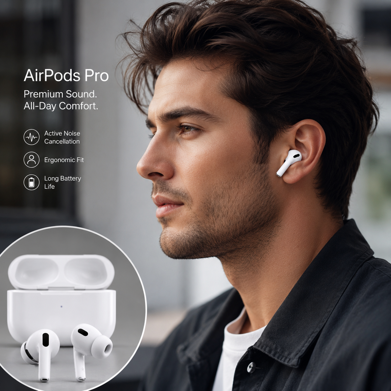 AirPods Pro – Premium Wireless Bluetooth Earbuds with Active Noise Cancellation & Charging Case
