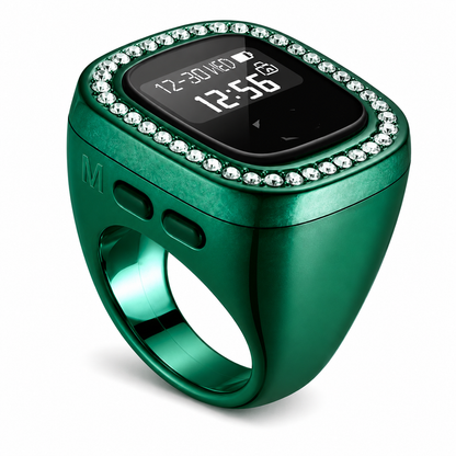 Luxury Diamond Zikr Ring – Premium Smart Tasbih Counter with Crystal Accents & OLED Digital Display