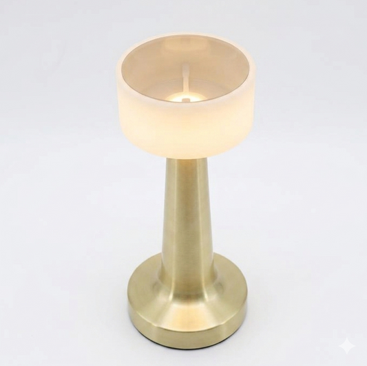 Modern Cordless LED Table Lamp | Rechargeable Touch Sensor Brass Desk Light | 3-Color Stepless Dimming Minimalist Nightlight for Bedroom, Living Room, and Office