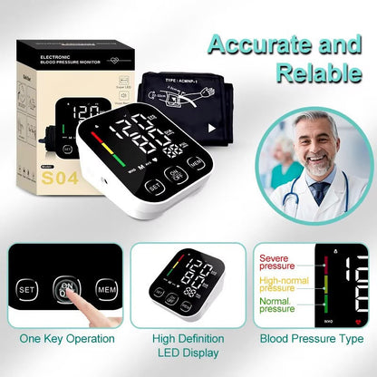 Digital Blood Pressure Monitor S04 – Automatic Upper Arm BP Monitor with LED Display