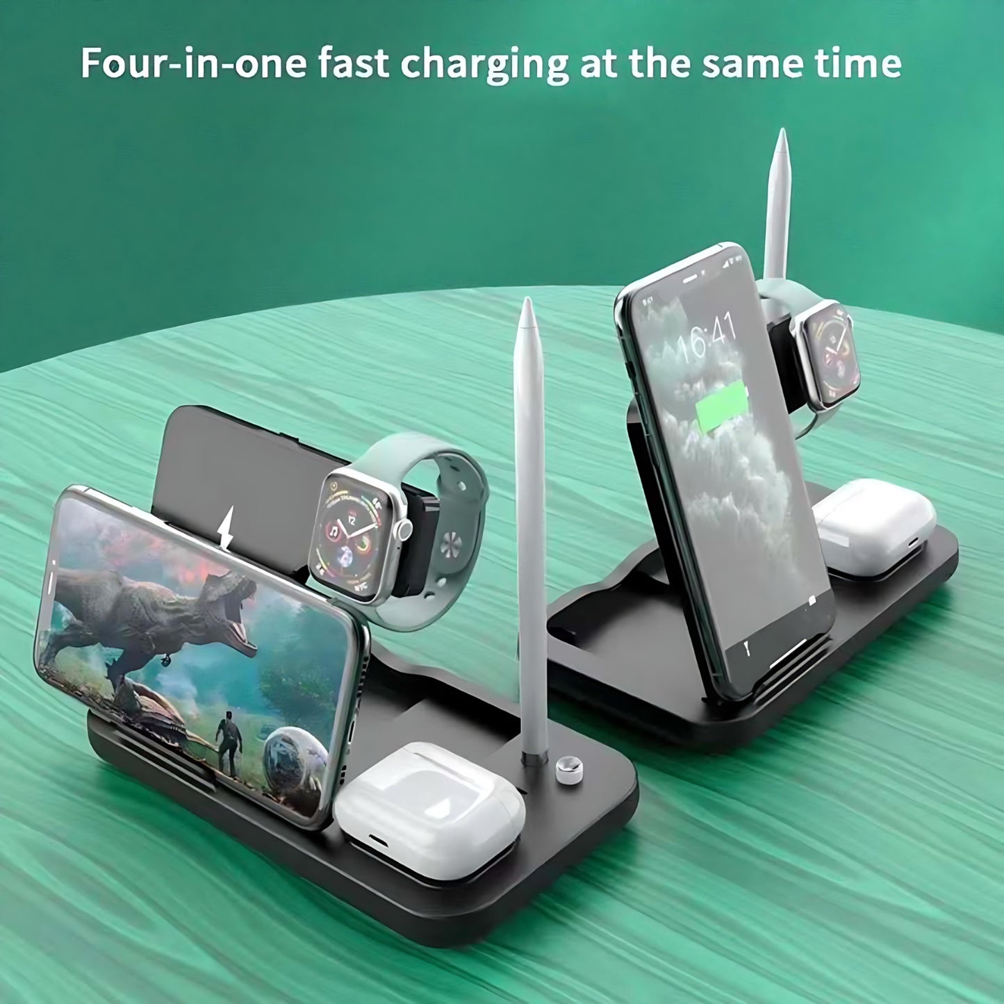 3-in-1 Magnetic Wireless Charging Station for iPhone, Apple Watch & AirPods | Fast Charging Dock with Apple Pencil Holder | Black