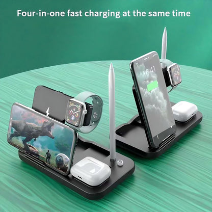 3-in-1 Magnetic Wireless Charging Station for iPhone, Apple Watch & AirPods | Fast Charging Dock with Apple Pencil Holder | Black