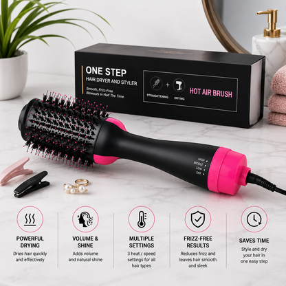 One Step Hot Air Brush Hair Dryer & Volumizer | 3-in-1 Hair Dryer, Straightener & Styler