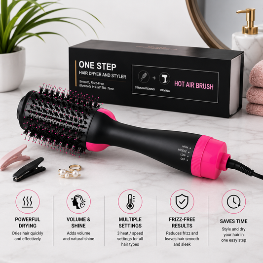 One Step Hot Air Brush Hair Dryer & Volumizer | 3-in-1 Hair Dryer, Straightener & Styler