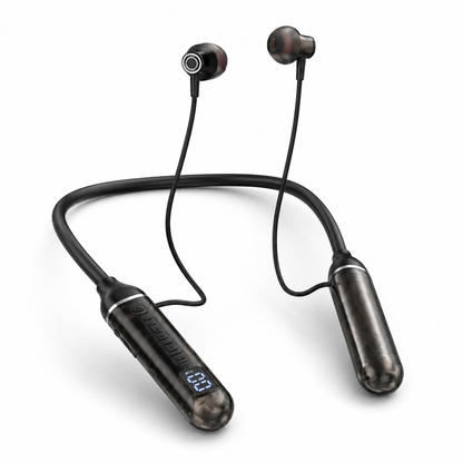 PUKON NB-50 Wireless Bluetooth Neckband Earphones – 30 Hours Music, Magnetic Earbuds & LED Display