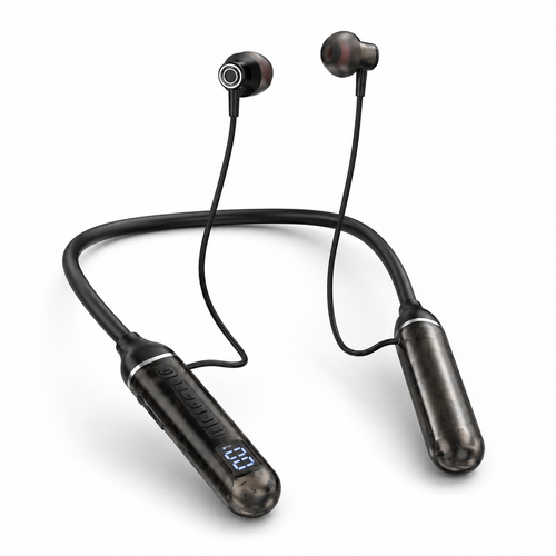PUKON NB-50 Wireless Bluetooth Neckband Earphones – 30 Hours Music, Magnetic Earbuds & LED Display
