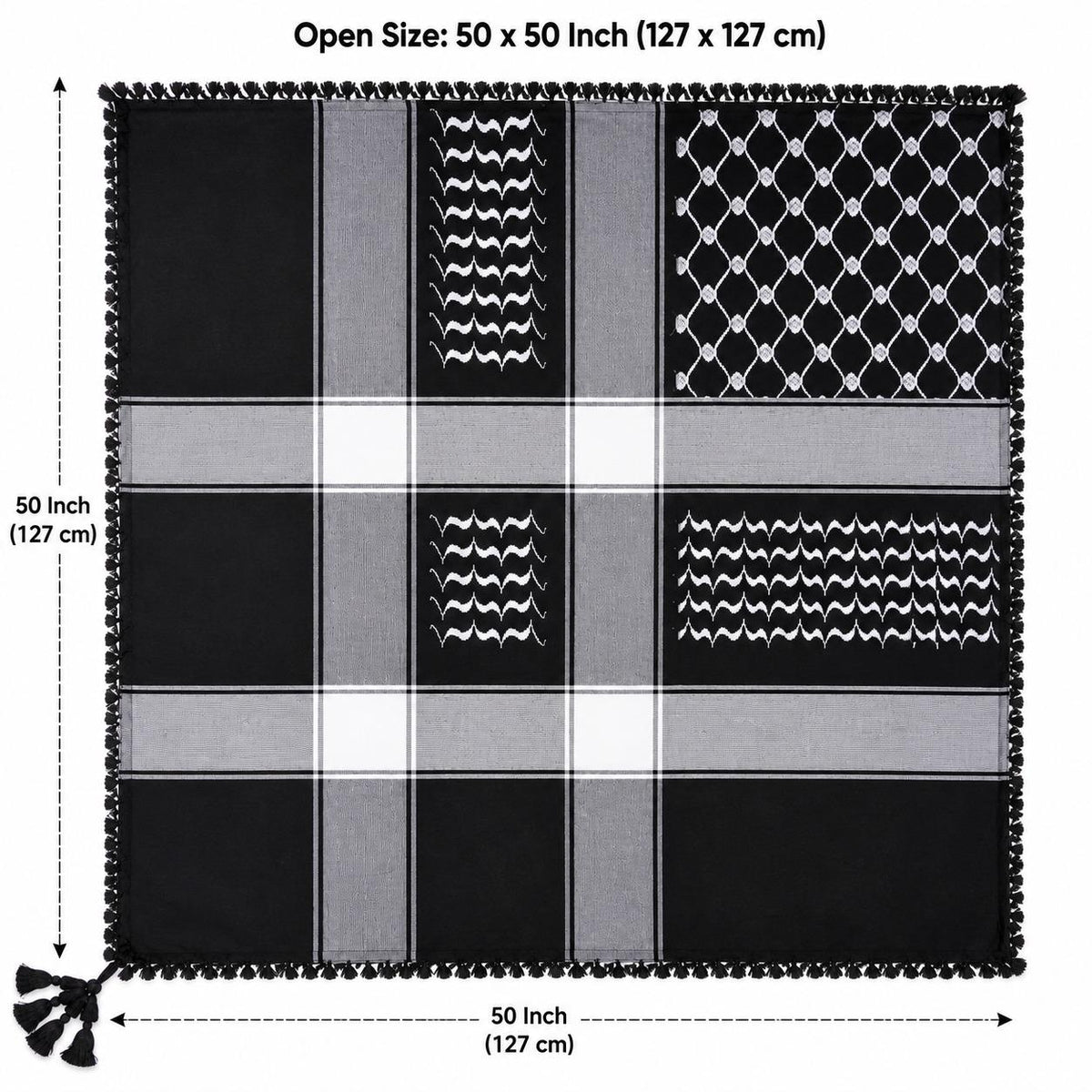 Traditional Cotton Keffiyeh Scarf 50x50 Inch – Red & White Checkered Shemagh with Tassel