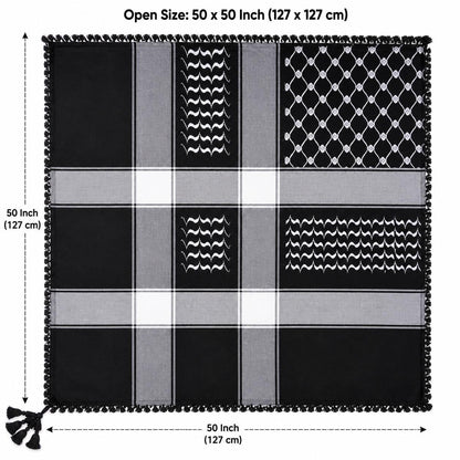 Traditional Cotton Keffiyeh Scarf 50x50 Inch – Red & White Checkered Shemagh with Tassel