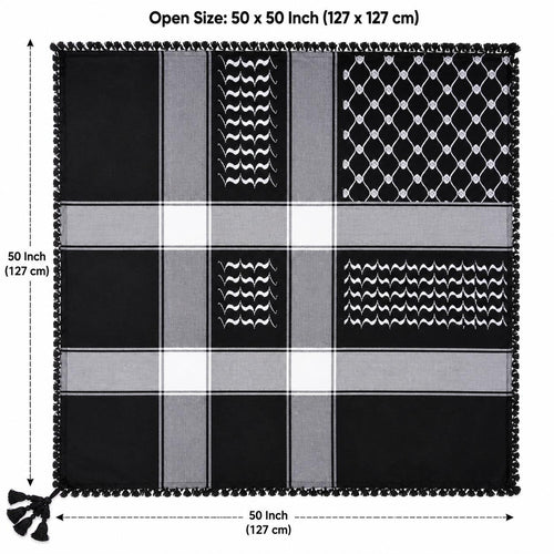 Traditional Cotton Keffiyeh Scarf 50x50 Inch – Red & White Checkered Shemagh with Tassel