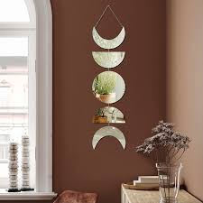 Moon Phase Mirror Wall Decor | Acrylic Boho Hanging Moon Cycle Mirrors | Bohemian & Preppy Aesthetic Art Decorations for Bedroom & Living Room ( Gold)
