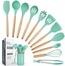 12PCS Silicone Cooking Utensil Set with Holder | Heat-Resistant Kitchen Gadgets & Tools | Non-Stick, Non-Toxic Wooden Handle Cookware Turner Spatula Set