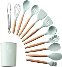 12PCS Silicone Cooking Utensil Set with Holder | Heat-Resistant Kitchen Gadgets & Tools | Non-Stick, Non-Toxic Wooden Handle Cookware Turner Spatula Set