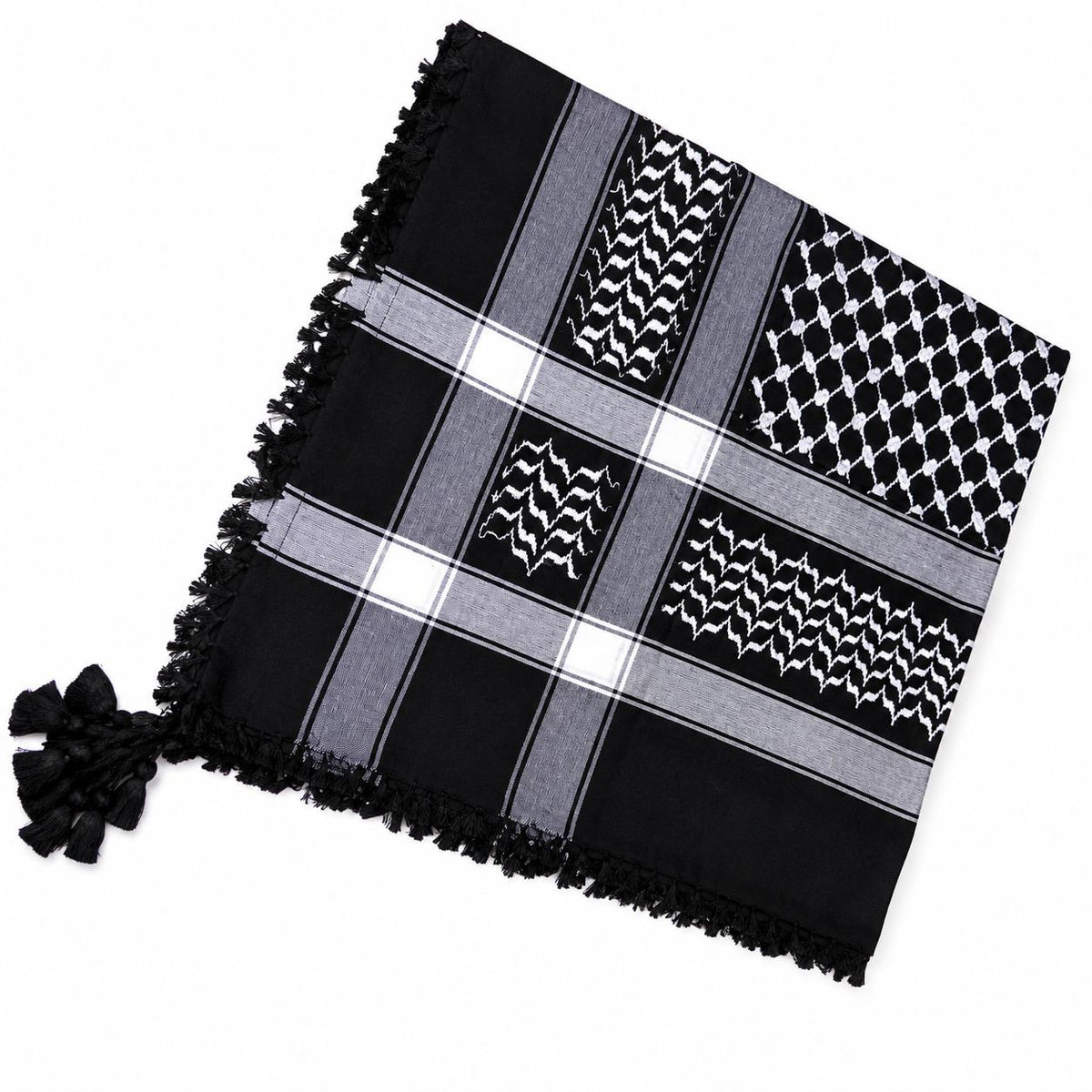 Traditional Cotton Keffiyeh Scarf 50x50 Inch – Red & White Checkered Shemagh with Tassel