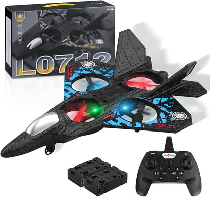 L0712 Remote Control Fighter Jet Drone – 2.4G RC Stunt Airplane with Colorful LED Lights & 360° Flip – Blue/Gray