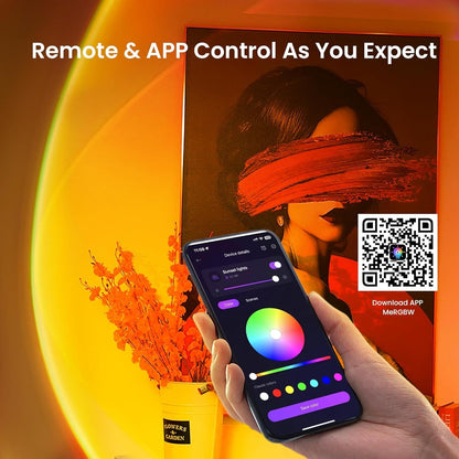 Smart RGB Sunset Lamp with APP & Remote Control – 16 Colors LED Projector Light with Tripod Stand