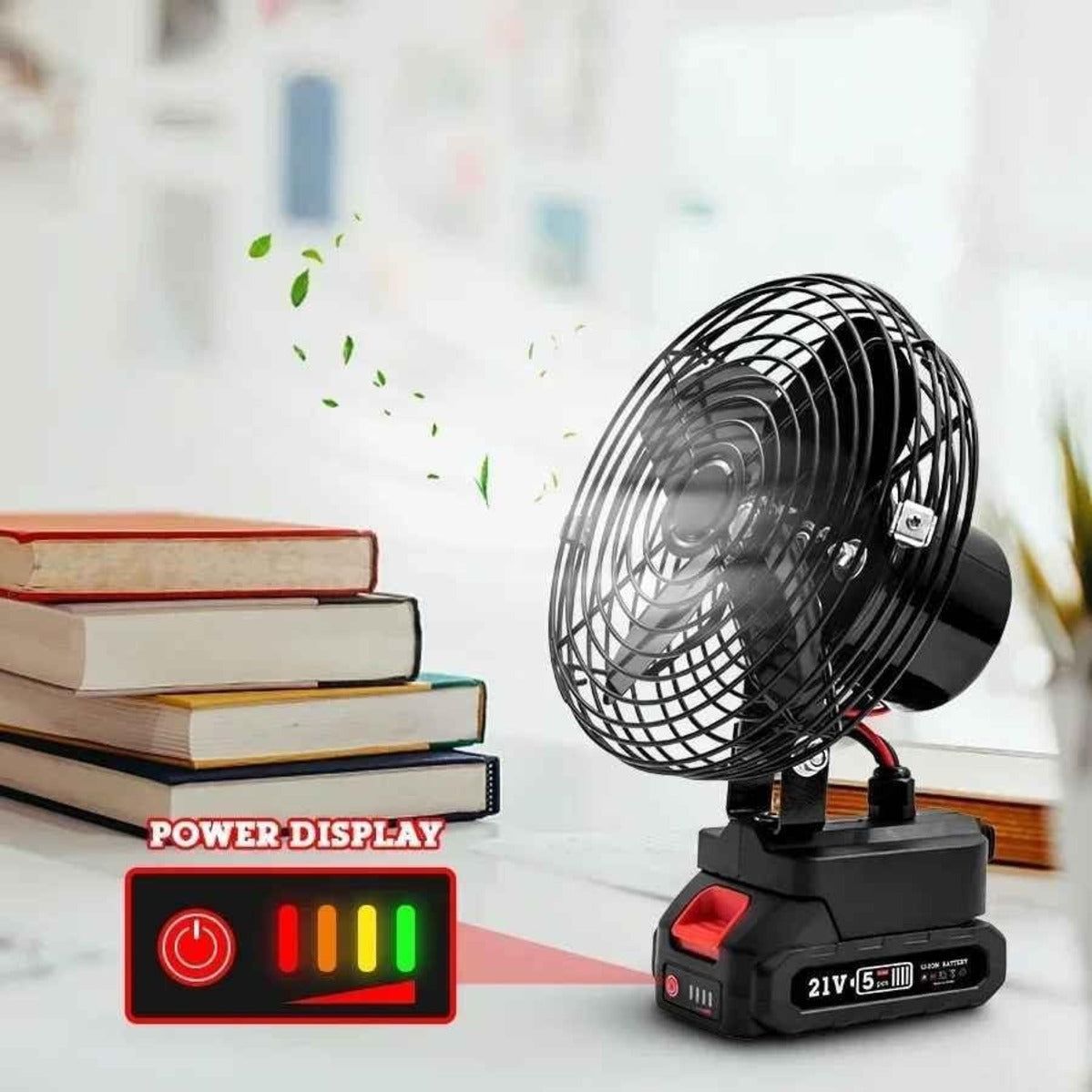 21V Lithium Electric Power Fan – Portable Cordless High-Velocity Industrial Fan with Rechargeable Battery & 2-Speed Control