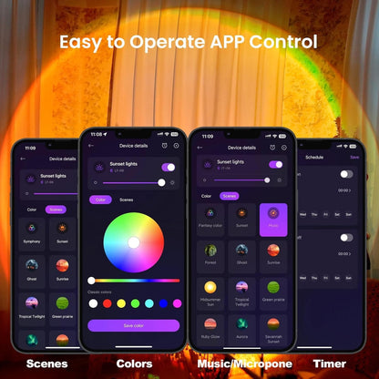 Smart RGB Sunset Lamp with APP & Remote Control – 16 Colors LED Projector Light with Tripod Stand