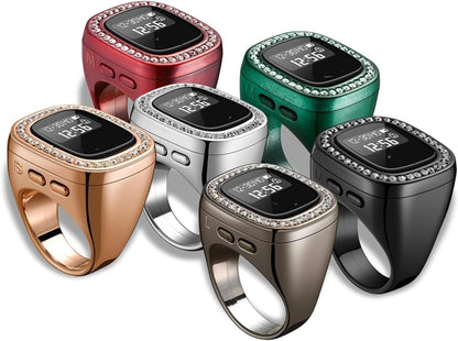 Luxury Diamond Zikr Ring – Premium Smart Tasbih Counter with Crystal Accents & OLED Digital Display