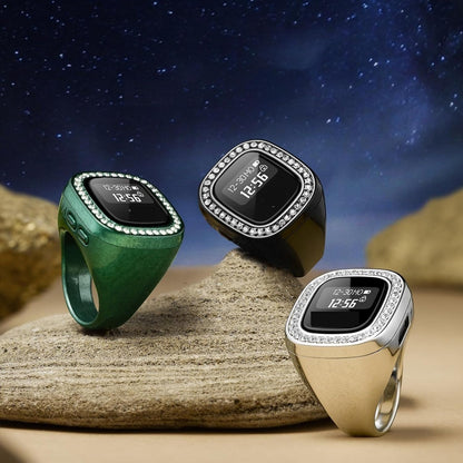 Luxury Diamond Zikr Ring – Premium Smart Tasbih Counter with Crystal Accents & OLED Digital Display