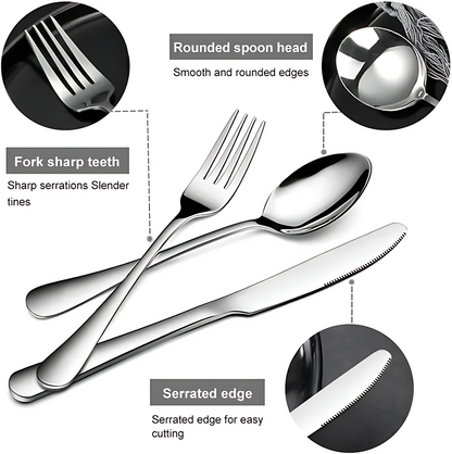 Premium 24-Piece Stainless Steel Cutlery Set with Hanging Display Stand – Elegant Silverware Flatware Set with Gift Box