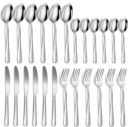 Premium 24-Piece Stainless Steel Cutlery Set with Hanging Display Stand – Elegant Silverware Flatware Set with Gift Box