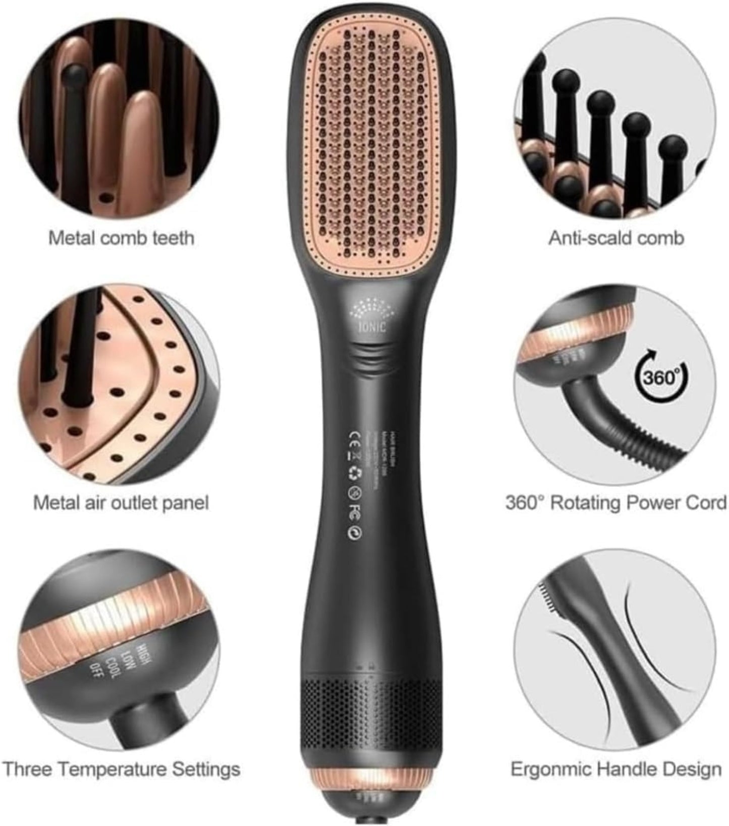 Professional Ionic Hair Straightener Brush – 2-in-1 Hot Air Comb with 200 Million Negative Ions & Anti-Scald Design