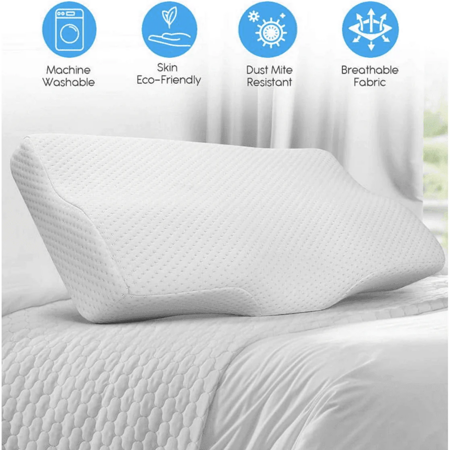 Orthopedic Memory Foam Contour Pillow – Ergonomic Cervical Pillow for Neck & Shoulder Pain Relief – Breathable & Hypoallergenic