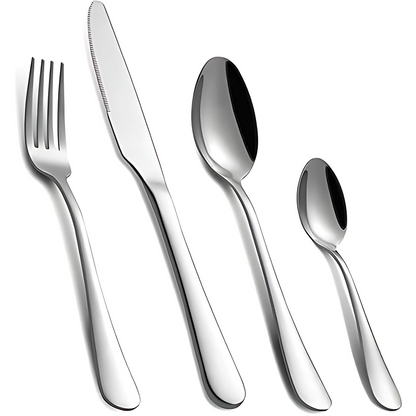 Premium 24-Piece Stainless Steel Cutlery Set with Hanging Display Stand – Elegant Silverware Flatware Set with Gift Box