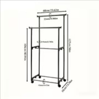 Double-Pole Heavy Duty Garment Rack – Adjustable Rolling Clothes Organizer with Shoe Rack & Side Hooks – Matte Black